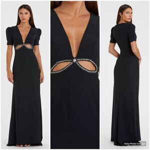 NWT Mac Duggal Ieena Puff Sleeve Black Cut Out Gown Dress 6 2630